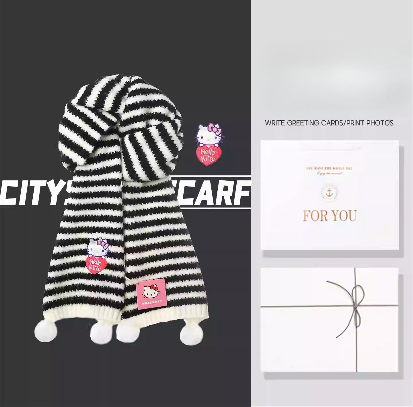Striped Hello Kitty Pom-Pom Knit Scarf – Fantastikurios