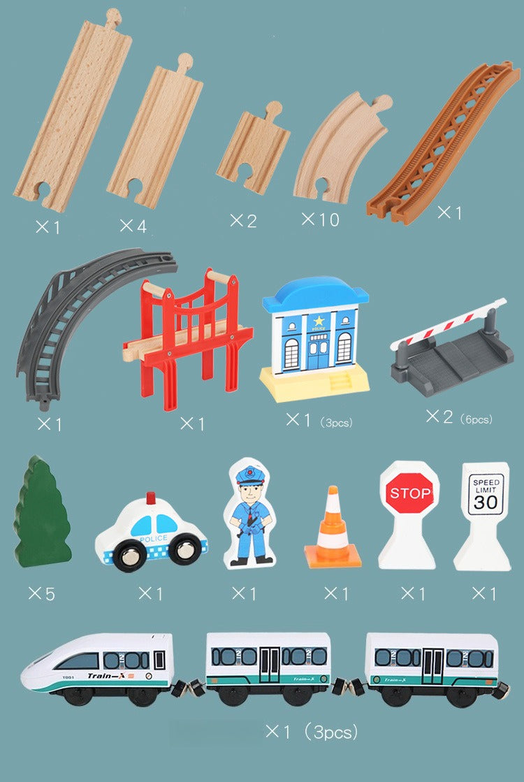 42-Piece Electric City Train Set – Wooden Railway Kit