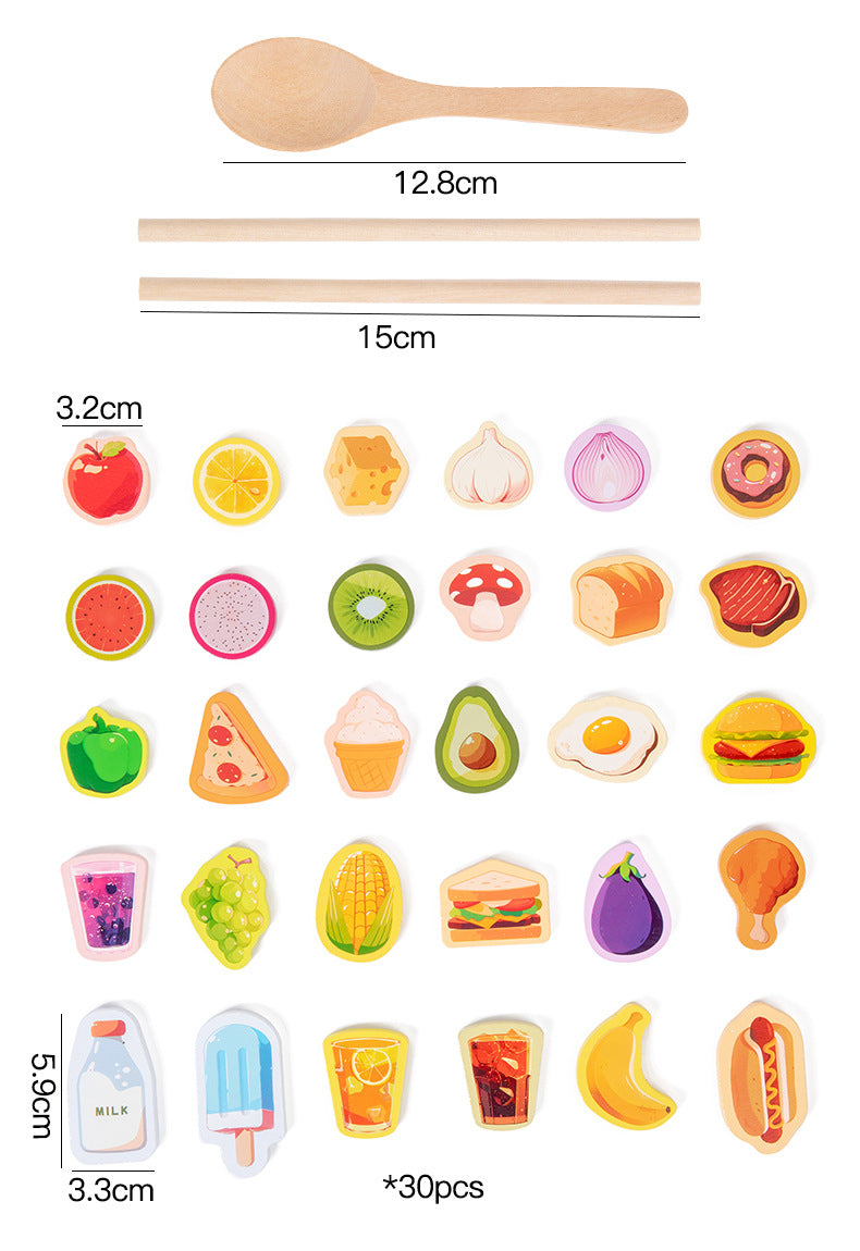 Set of colorful food-shaped erasers with measurements on a white background