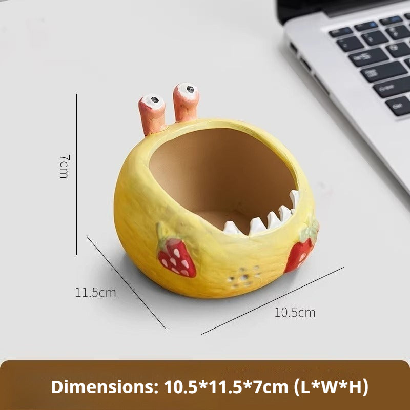 Hand-Painted Stoneware Monster Ashtray