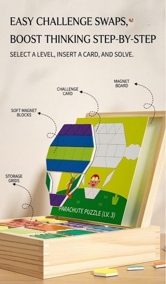 Magnetic Wooden Tangram Puzzle Set - 255 Pieces