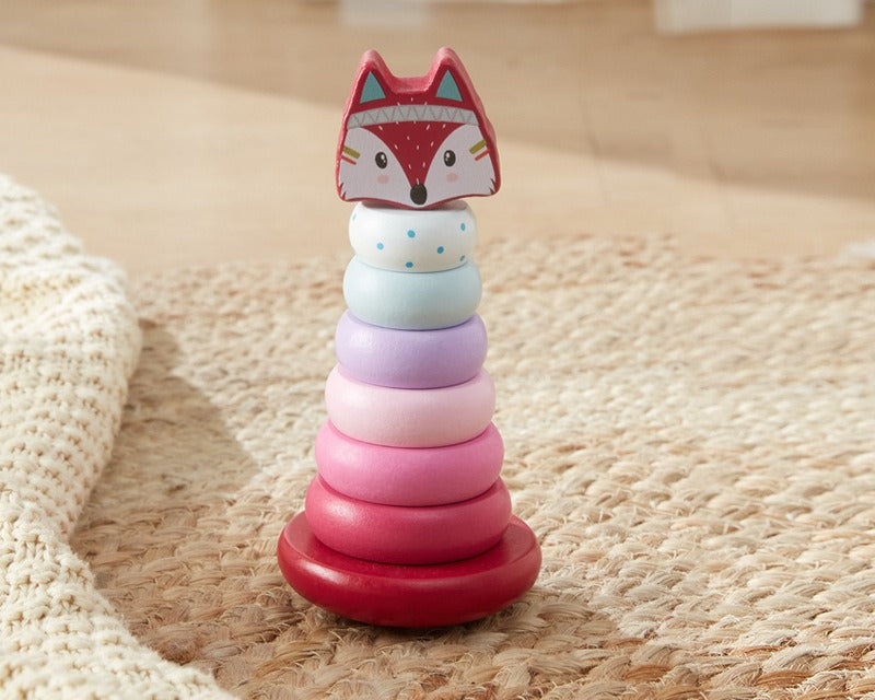 Wooden Animal Rainbow Stacking Tower & Wobble Toy