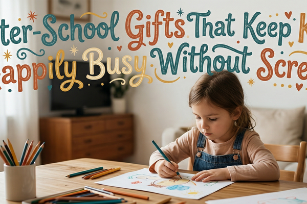 American child using a thoughtful screen-free after-school gift at a cozy table indoors