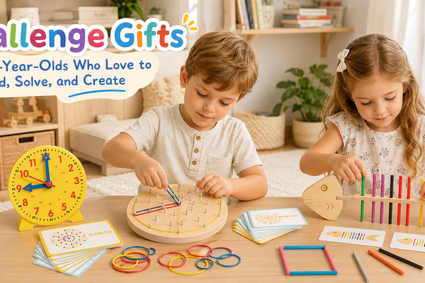Curious five-year-old children using logic, building, and drawing toys in a bright home playroom