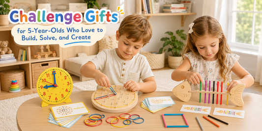 Curious five-year-old children using logic, building, and drawing toys in a bright home playroom