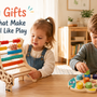 Toddler counting gifts in a warm indoor play setting with wooden number toys and abacus play
