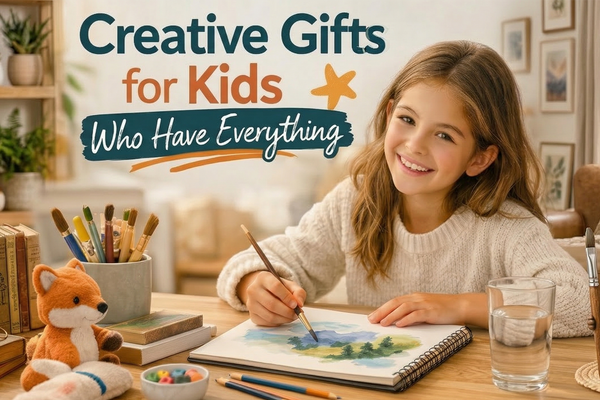 Creative child using a thoughtful hands-on art gift in a bright indoor space