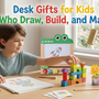 American child using a creative desk gift at a tidy studio-style desk