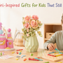 Montessori-inspired gifts for kids in a warm indoor play setting with hands-on building and creative toys