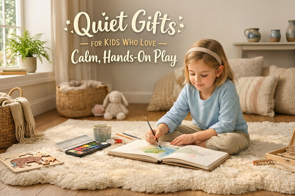 Child enjoying a calm hands-on gift in a quiet indoor space