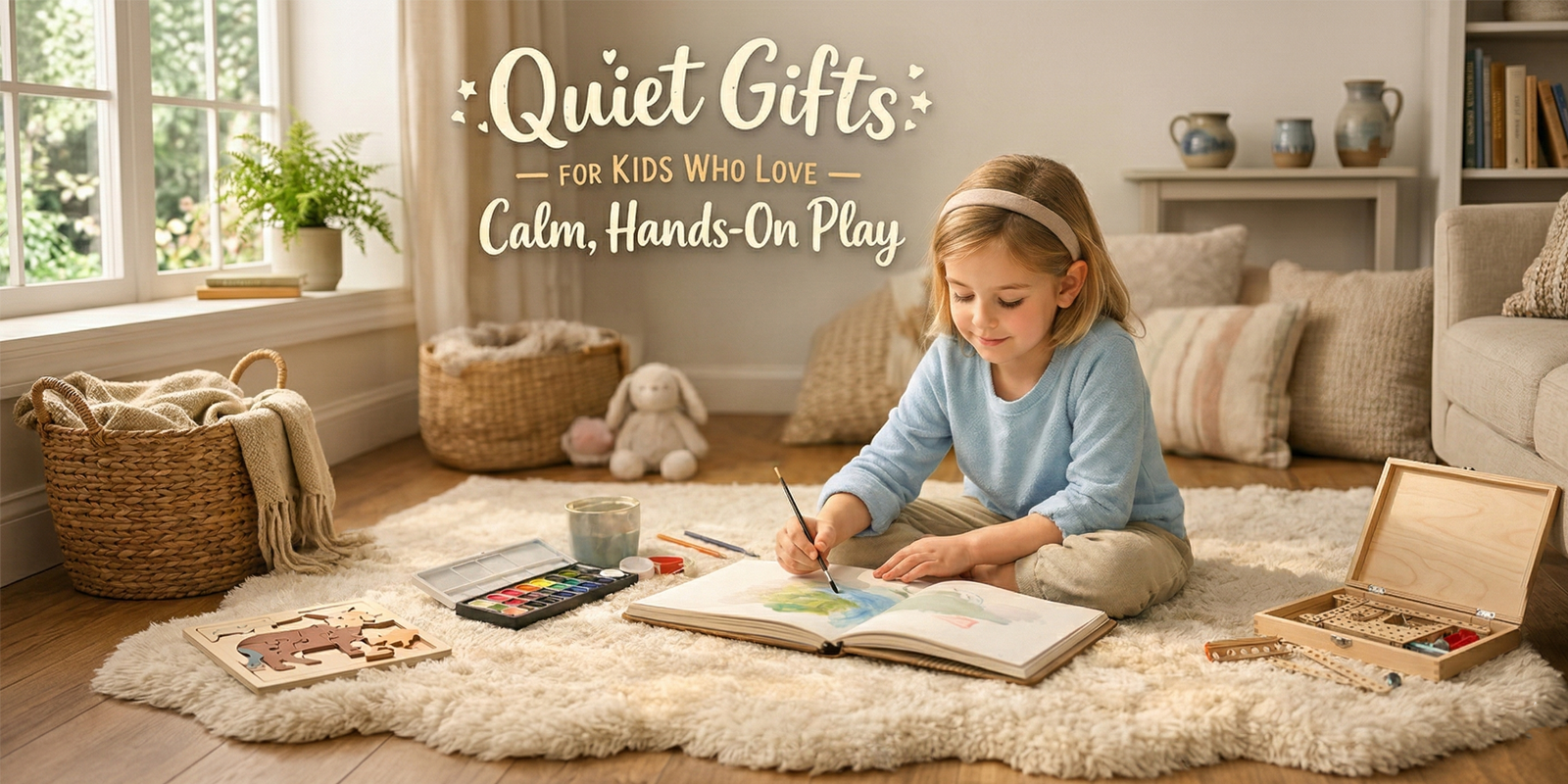 Child enjoying a calm hands-on gift in a quiet indoor space
