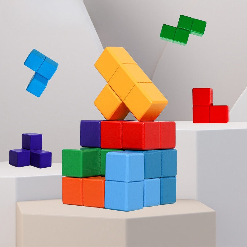 Colorful Rubik's cube-like puzzle toys on a white background