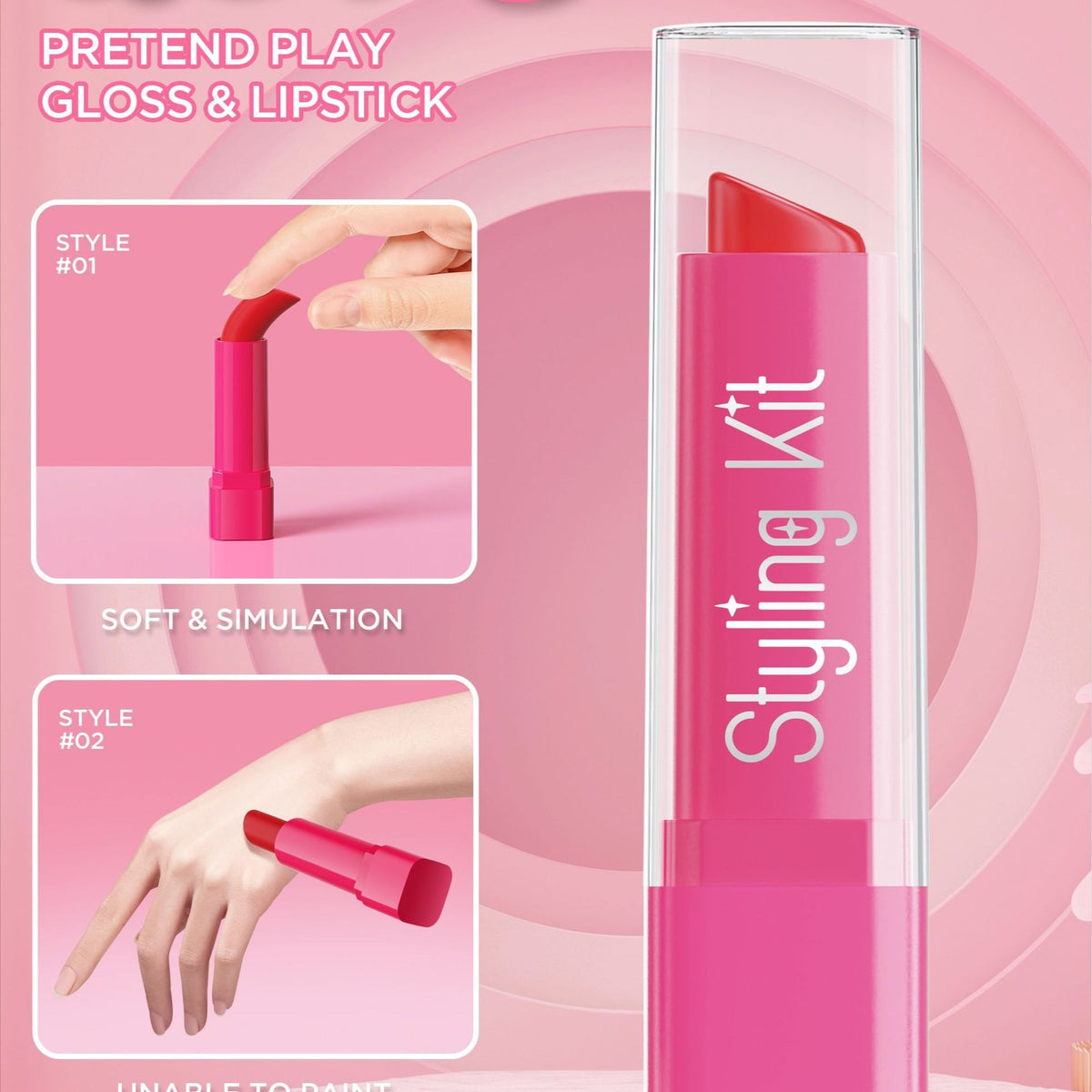 Kids' Pretend Makeup Styling Kit with Storage Box