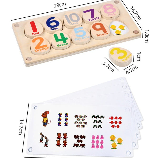 Wooden Number Counting Toy with Replaceable Learning Cards