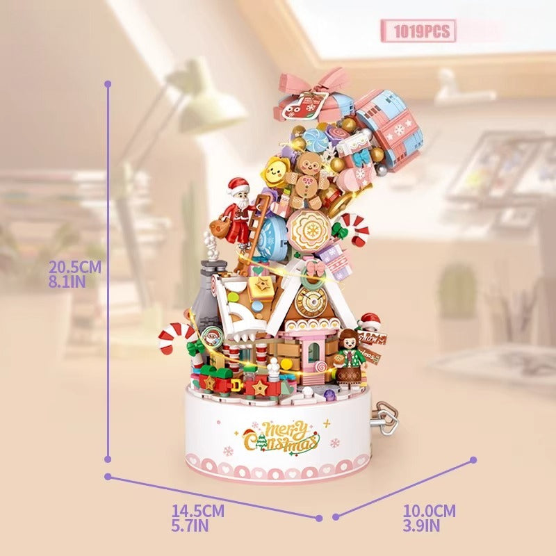 Rotating Musical Building Block Ornament with Integrated Lights