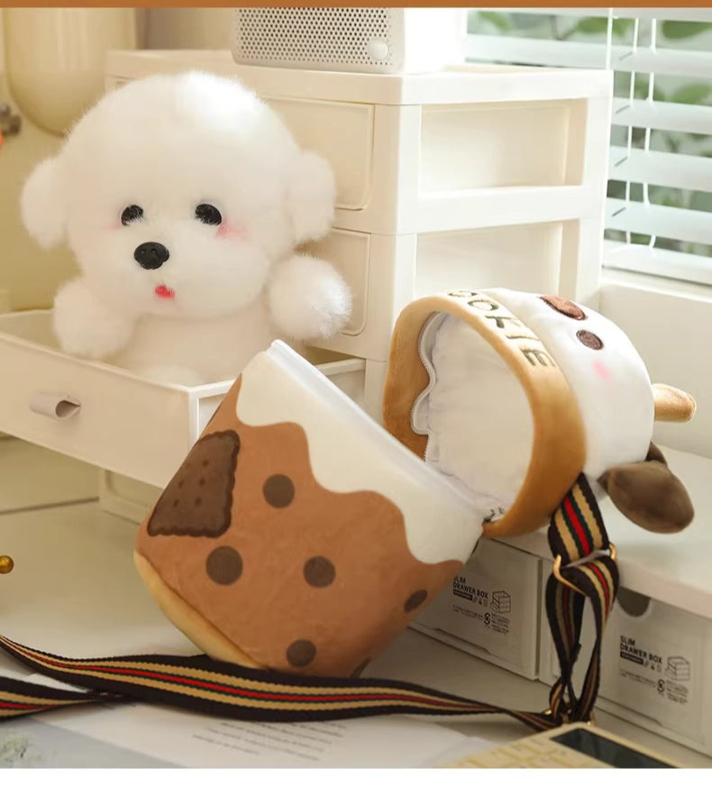 Bubble Tea Cup Plush Bag with Dog Doll