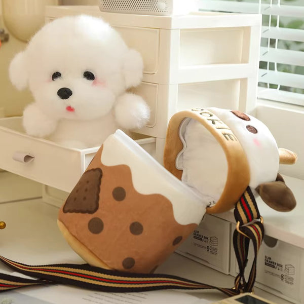 Bubble Tea Cup Plush Bag with Dog Doll