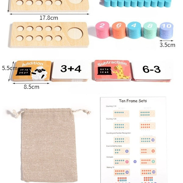 Wooden Ten-Frame Addition and Subtraction Math Set
