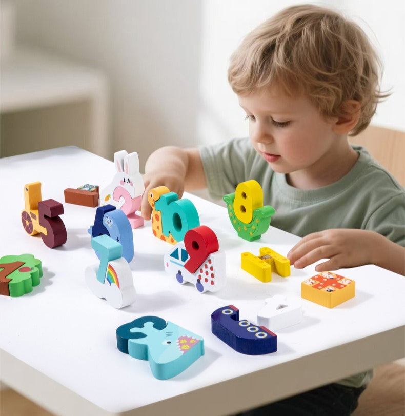 Wooden Number Counting Toy Matching Block Set
