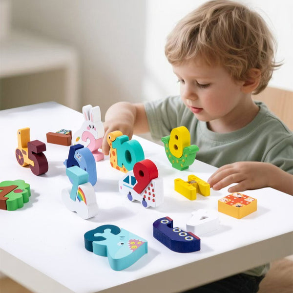 Wooden Number Counting Toy Matching Block Set