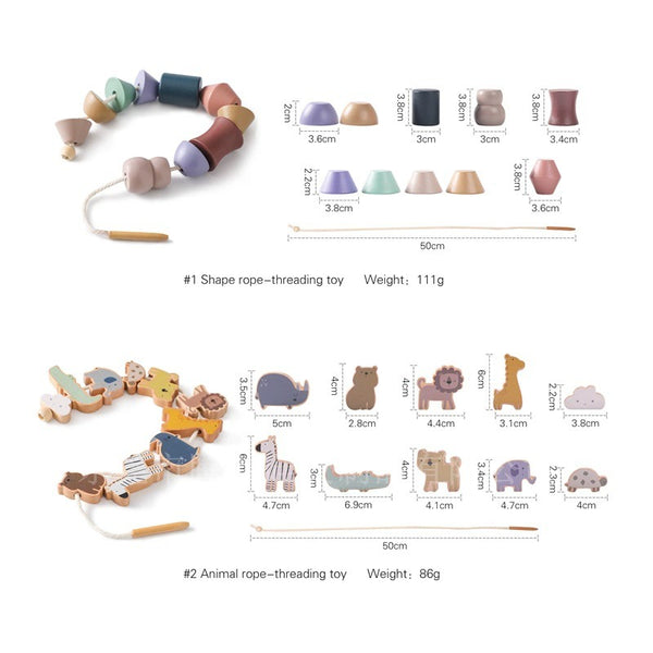 Natural Wood Threading and Stacking Toy Set