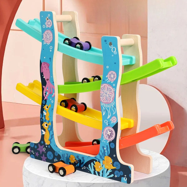 🏎️ The Wooden Rainbow Ramp Racer & Car Slider