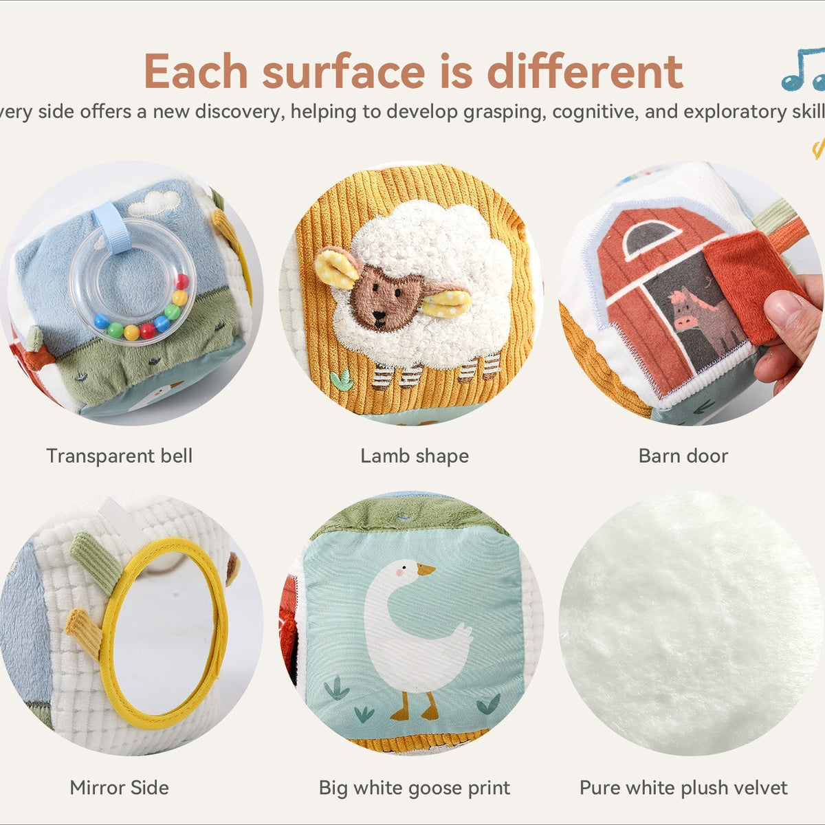Soft Baby Sensory Cube with Rattle and Mirror - Forest Friends