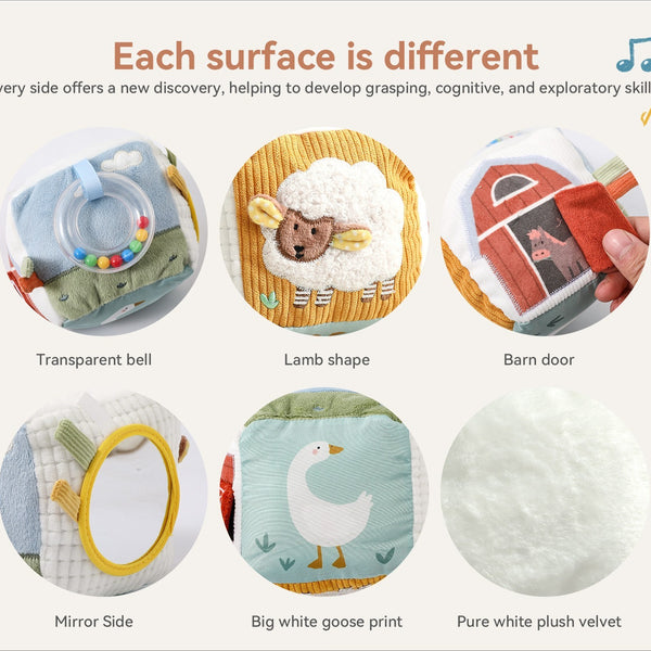 Soft Baby Sensory Cube with Rattle and Mirror - Forest Friends