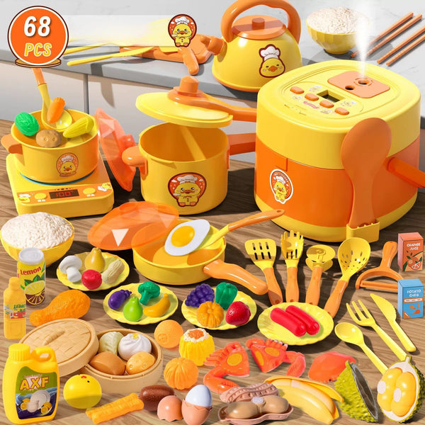 Interactive Steam Rice Cooker Kitchen Toy Set - 68 Pieces