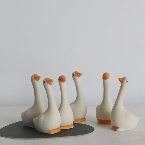 Miniature Hand-Painted Ceramic Goose Set