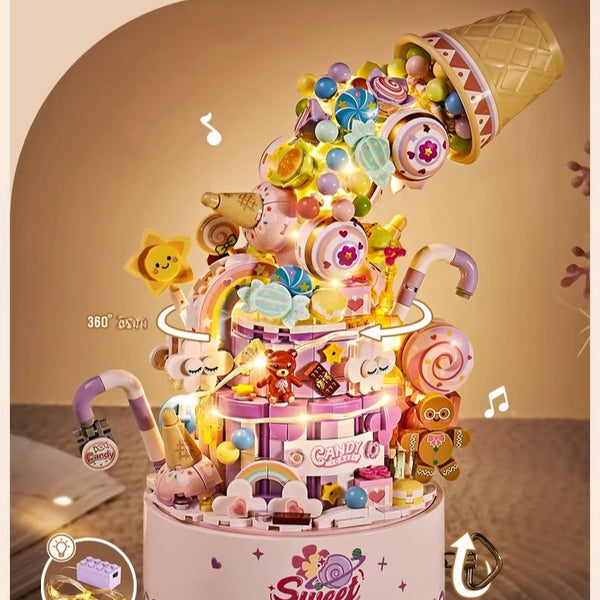 Rotating Musical Building Block Ornament with Integrated Lights