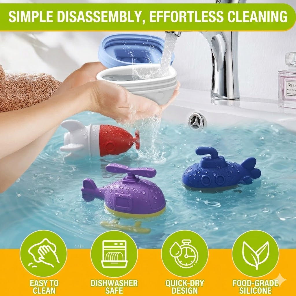 Silicone Vehicle Bath Toy Set