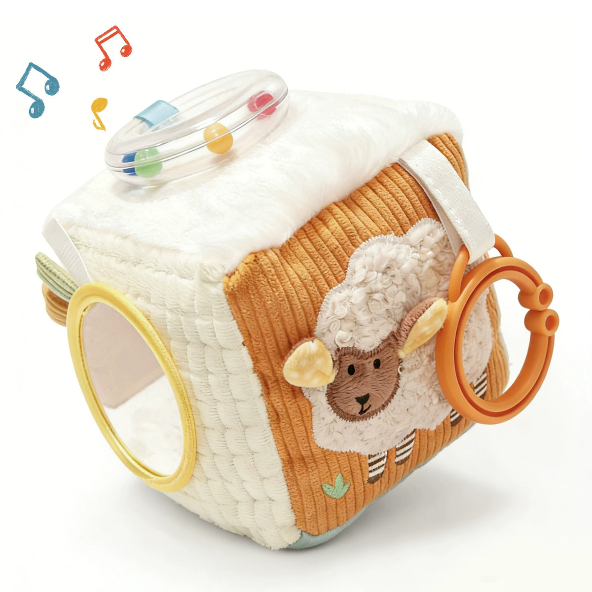 Soft Baby Sensory Cube with Rattle and Mirror - Forest Friends