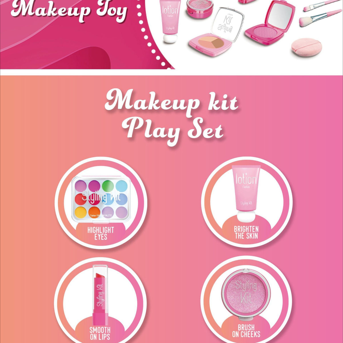Kids' Pretend Makeup Styling Kit with Storage Box