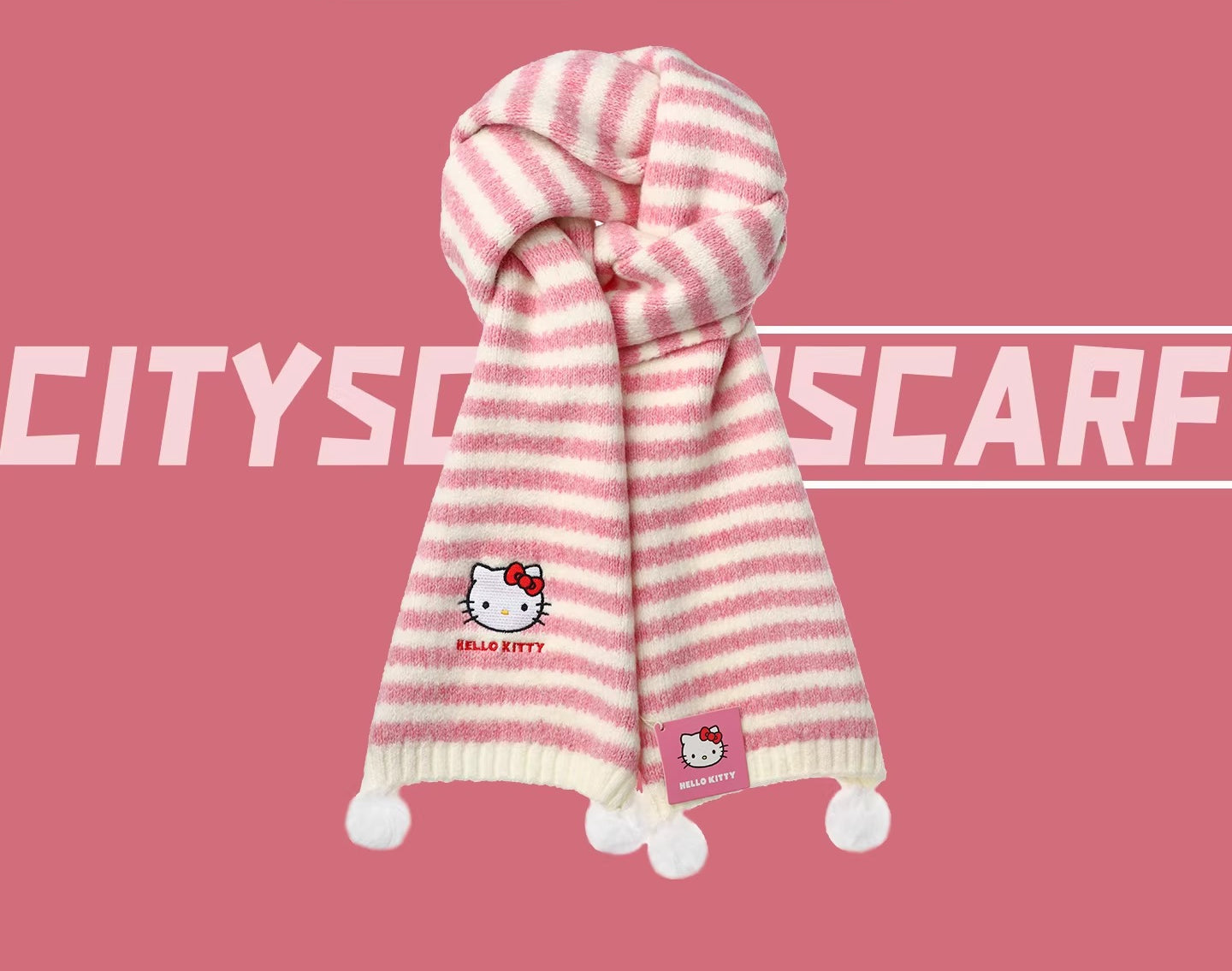 Striped Hello Kitty Pom-Pom Knit Scarf – Fantastikurios