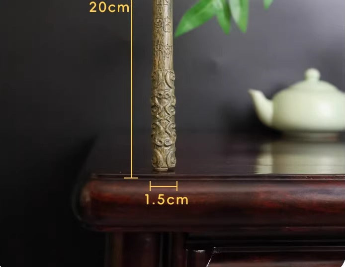 Hand-Carved Green Sandalwood Golden Cudgel Display