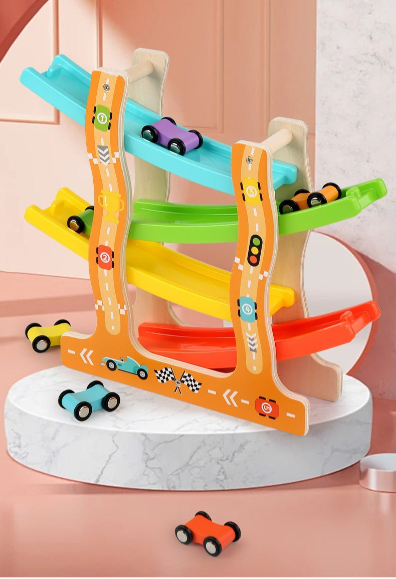 Wooden Car Ramp Racer Zig-Zag Track Toy