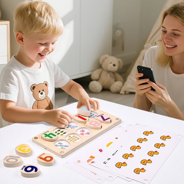 Wooden Number Counting Toy with Replaceable Learning Cards