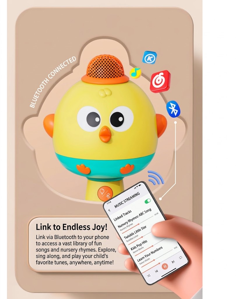 Chick-Themed Wireless Karaoke Microphone for Kids