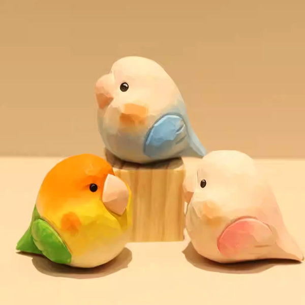 Hand-Carved Wooden Parrot Desktop Figurine