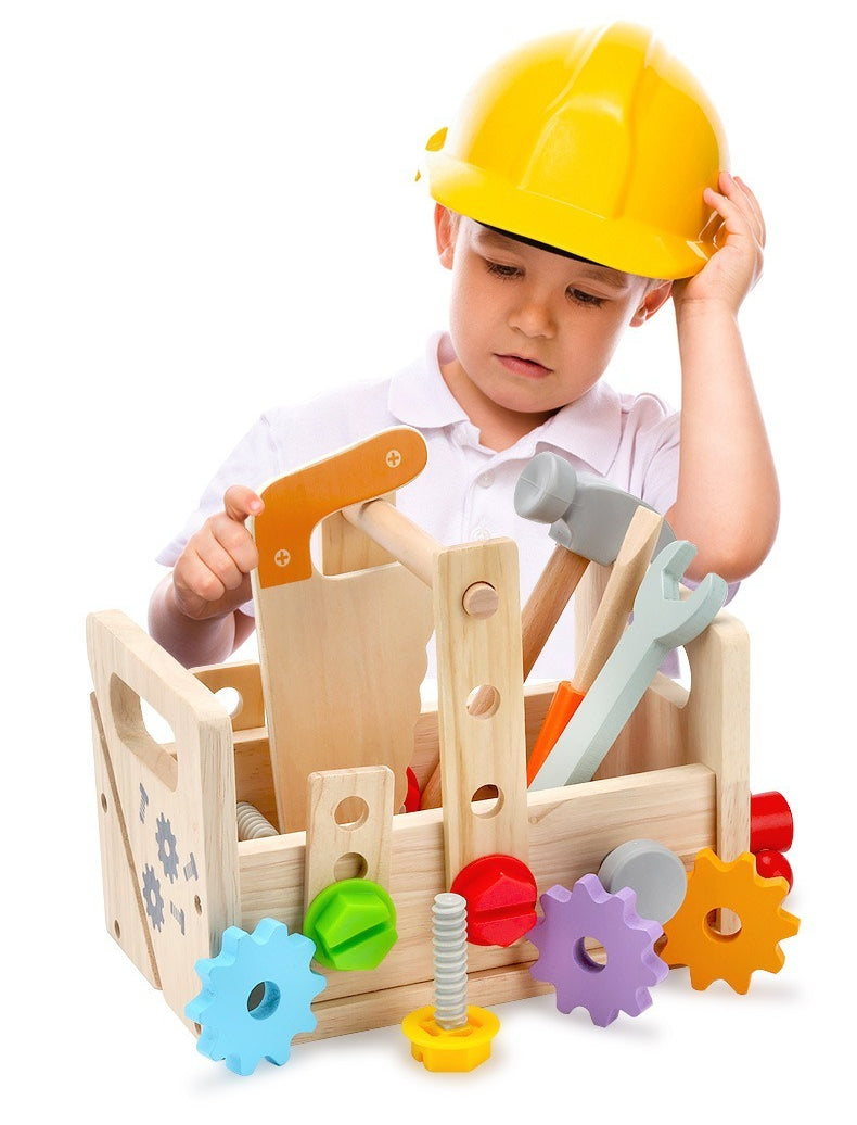 Kids Wooden Toolbox and Construction Toy