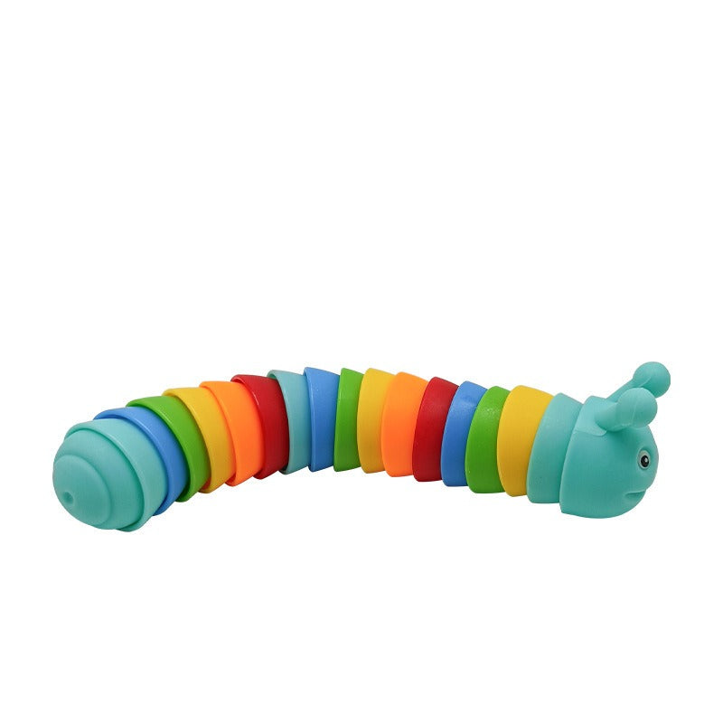 Colorful caterpillar-shaped toy on a white background