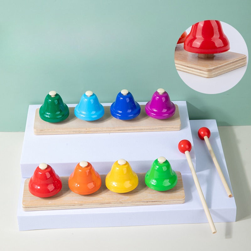 Rainbow Eight-Tone Musical Hand Bells with Wooden Mallets