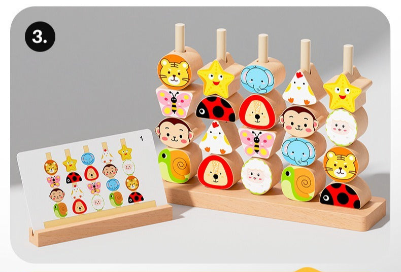 Montessori Wooden Pegging & Lacing Game
