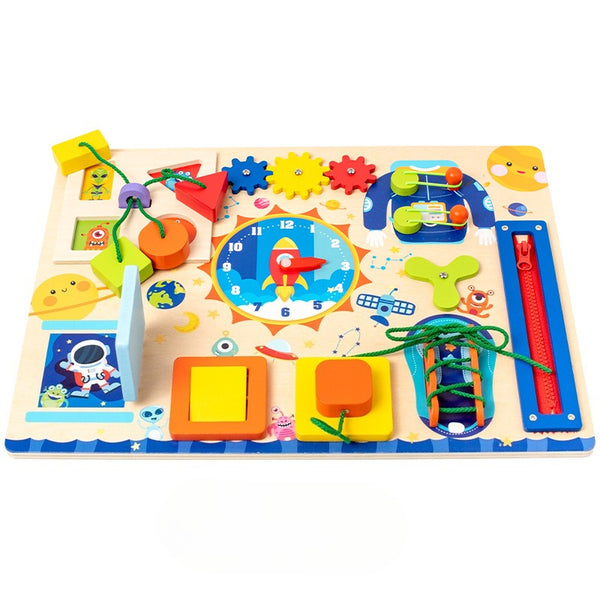 Wooden Galaxy Busy Board – Montessori Sensory Activity Station