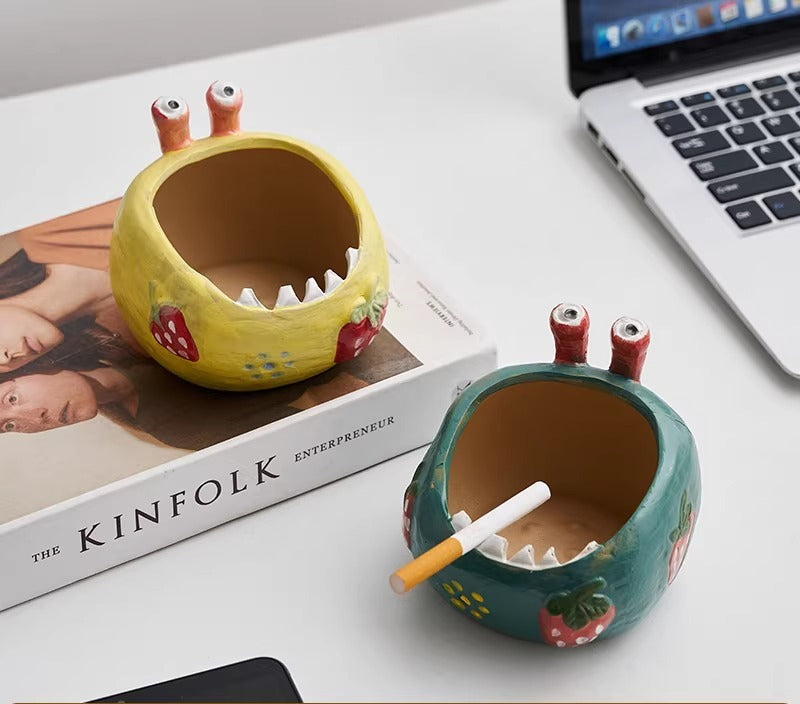 Hand-Painted Stoneware Monster Ashtray