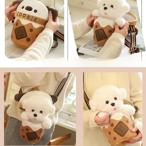 Bubble Tea Cup Plush Bag with Dog Doll