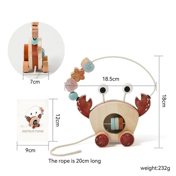 Wooden Crab Pull Toy and Bead Maze