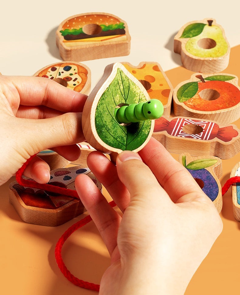 Wooden Greedy Caterpillar Lacing and Threading Toy