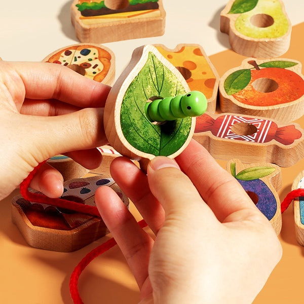 Wooden Greedy Caterpillar Lacing and Threading Toy